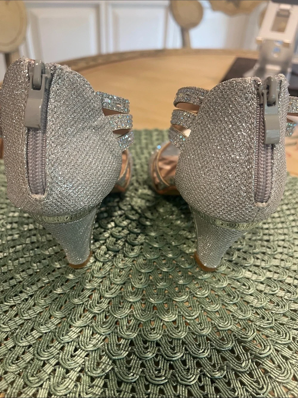NWT size 7.5 silver crystal dress shoes.